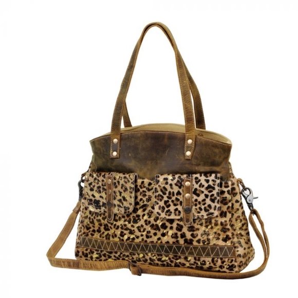 🎁 Myra Bag Wild Woods Leopard Cowhide Leather New Purse Satchel - Picture 6 of 7